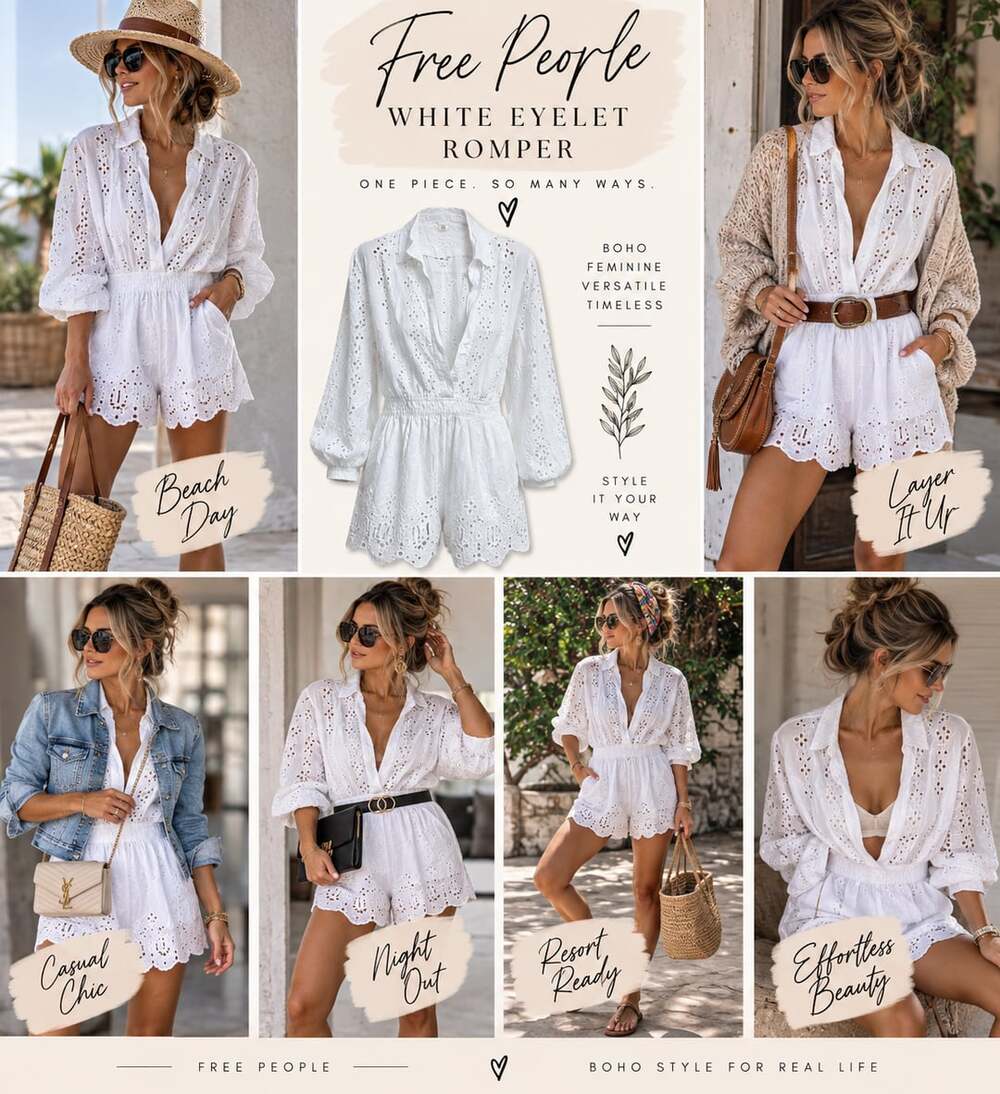 512 FP One White Embroidered Eyelet Long Sleeve Romper